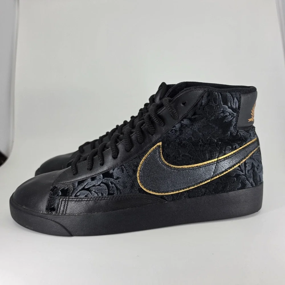 Nike Blazer Mid Black VELVET Floral Metallic Gold Sneakers AV8437 Womens 11